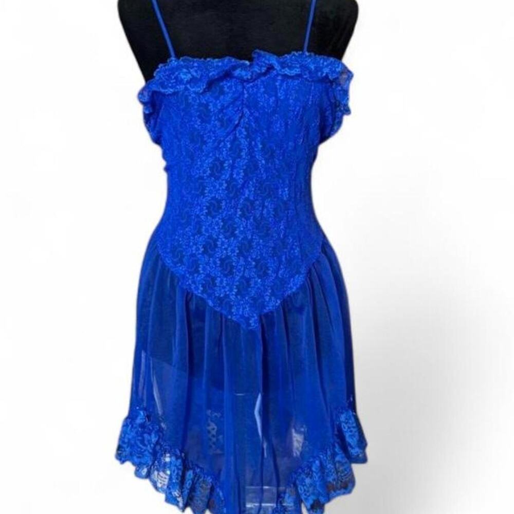 Vintage Royal Blue Sheer Lace Slip Dress – Fairycore Lingerie M/L